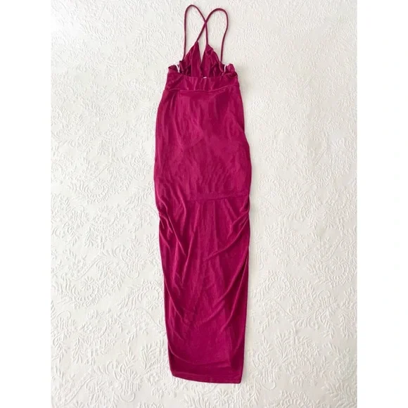 NWOT Lulus Dreamy Date Magenta Surplice Midi Dress Small - Picture 5 of 9